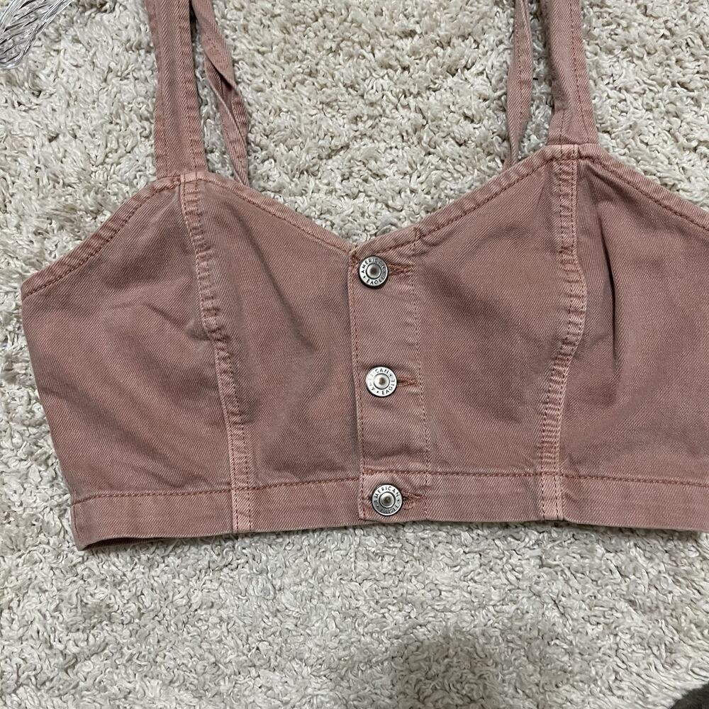 American Eagle Size 2 Pink Denim Button Front Cropped Tank Top - Picture 2 of 5